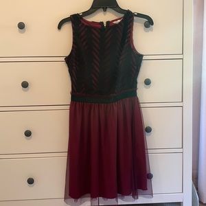 Maroon and black paper bag waist cocktail/date/formal party dress
